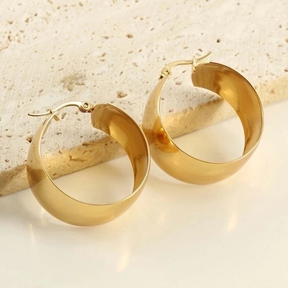 Exaggerated French Style Rounded 18K Gold Plated Earrings - Picture 2 of 5